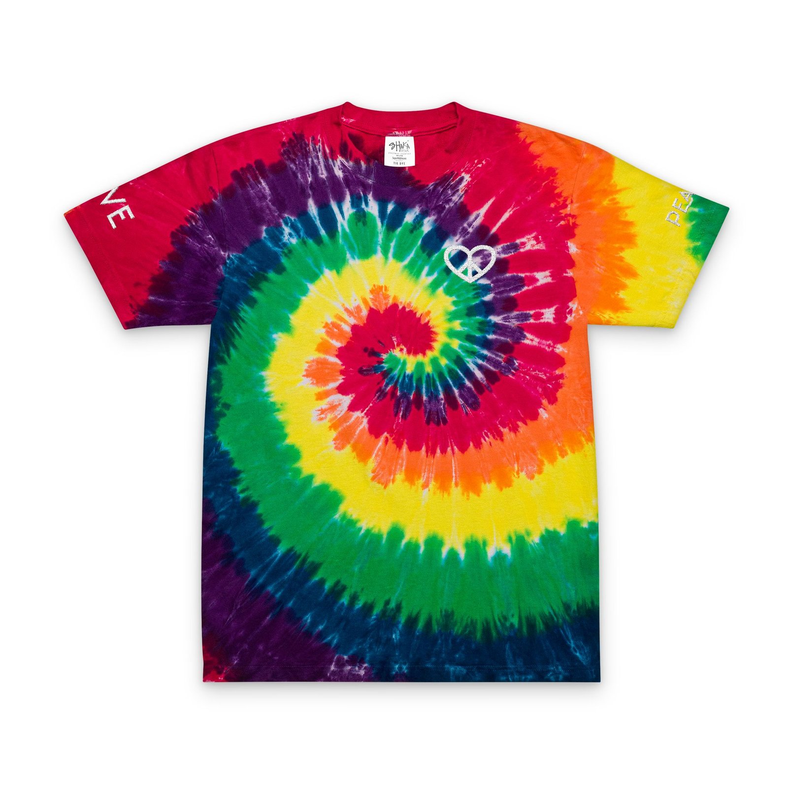 Tie-Dye T-Shirt Embroidered with Love Peace Design