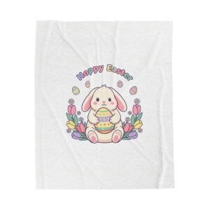 Hoppy Easter Bunny Aesthetic Velveteen Plush Blanket, pastel spring cottagecore